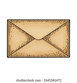 Close paper envelope with sealing wax. Vector color vintage engraving illustration. Hand drawn design element