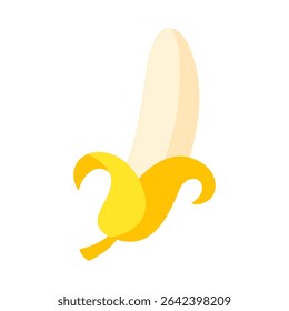 Close-up da banana descascada com fundo branco na ilustração de estilo gráfico