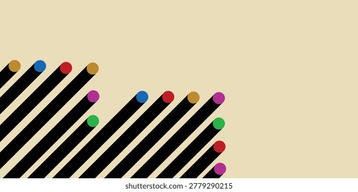 Close up of pencils with multicolor erasers forming a diagonal striped pattern