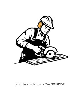 Close Up Person Cutting Wood Circular Saw Power Tool Carpentry Craftsmanship