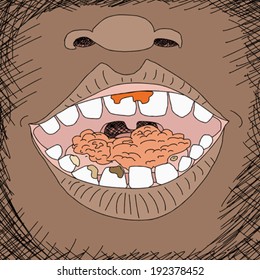 Close up of person eating with mouth open