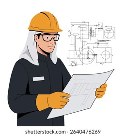 Close Up Person Hard Hat Glasses Holding Paper Construction Plan Safety Read