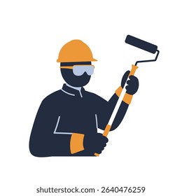 Close Up Person Holding Paint Roller Painter Decorator Renovation Work Process