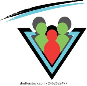 Primer plano de persona en triángulo con flecha azul, ideal para el liderazgo empresarial, el éxito, el pensamiento creativo, conceptos de innovación en proyectos de diseño.