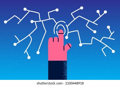 Close up of person use finger for identification in modern application. Fingerprint scanning app or system. Analysis of digital hand password on gadget. Biometric technology. Vector illustration. 