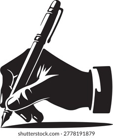 Close up of person writing with stylish ink pen. Classic calligraphy gesture illustration. Business documentation art.