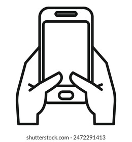 Close up of a person's hands holding a smartphone vertically with a white background. Depicting modern lifestyle and technology usage for communication. Browsing. Social media. Online activities
