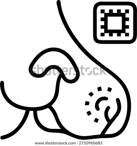 Close up of pets nose with digital ID microchip concept as A close up image shows a pets nose with a visible digital ID microchip beneath the skin. The camera zooms in to highlight the chip symbolizing advanced technology in pet identification and the familys connection to their pets safety. in Photo Stock Concept , copy space for advertisement or banner with Photo Realistic as high Quality Detail --ar 7:2