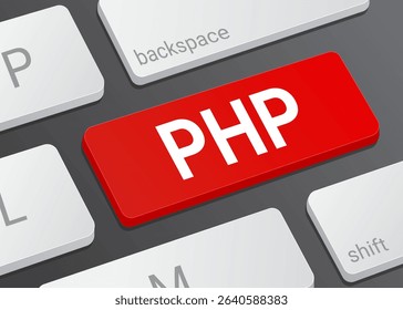 Close Up PHP Button on Laptop or Computer Keyboard for Programming, Web Development, Coding and 3D Interface Illustration