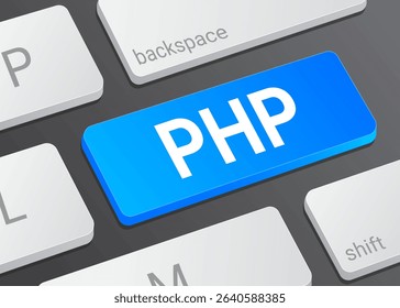 Close Up PHP Button on Laptop or Computer Keyboard for Programming, Web Development, Coding and 3D Interface Illustration