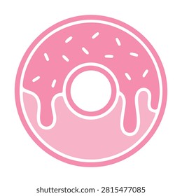 Close up of a pink donut with sprinkles highlighting the doughy glaze and round ring