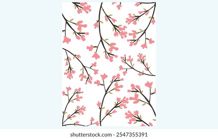 A close up of a pink flowered tree with black branches background vector illustration for use.