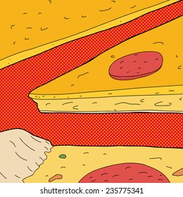 Close up of pizza slices over halftone background