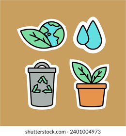 A close up of a plant with leaves and a trash can. This asset is suitable for environmental or gardening concepts, waste management, recycling, and sustainability-themed designs.