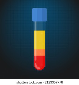 Close up of platelet-rich plasma structure under microscope. Composition of blood in a test tube. Laboratory equipment. Scientific vector poster