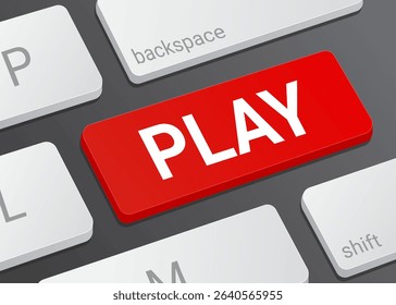 Close Up Play Button on Laptop or Computer Keyboard for Media Playback, Video Control, and 3D Technology Illustration