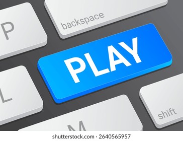 Close Up Play Button on Laptop or Computer Keyboard for Media Playback, Video Control, and 3D Technology Illustration