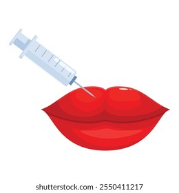 Close up of plump red lips receiving injection, illustrating cosmetic procedures for lip augmentation