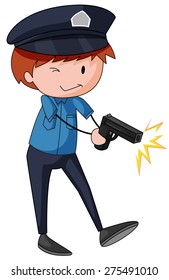 Close up policeman fire a gun