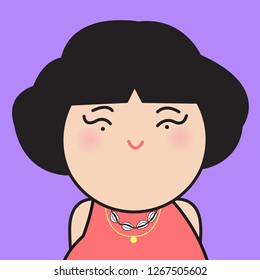 Close Up Portrait Of Adorable Fashionable Trendy Young Girl With Her Shell And Gold Necklace Concept Card Character illustration