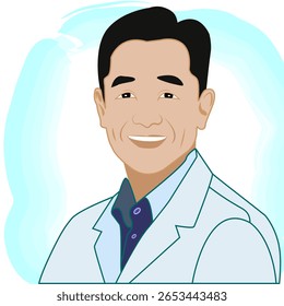Retrato próximo de um médico ou enfermeira chinesa vestindo uniforme de casaco branco no lado direito