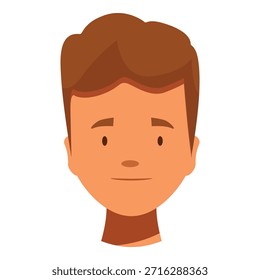 Close up portrait of a young man with brown hair showing no emotion, avatar icon for social networks