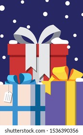 Close up of Presents with snow falling - design for greeting card and multi purpose - Vector illustration