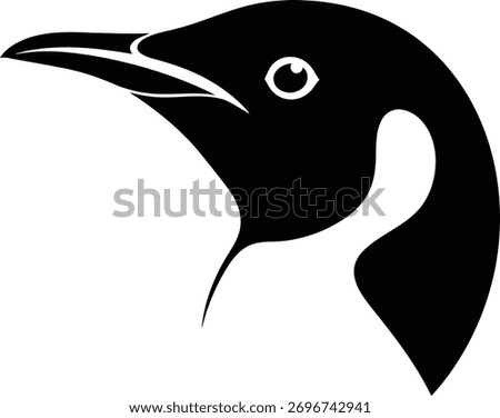 Close up profile of a penguin head silhouette with white eye detail