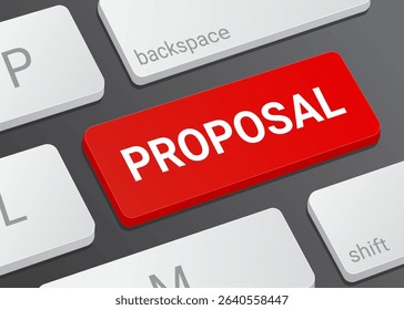 Close up Proposal Button on Laptop or Computer Keyboard with White Text for Business Pitch and Digital Interface Concept 3D Illustration