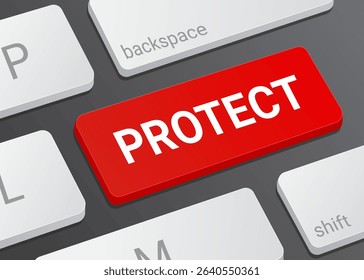 Close Up Protect Button on Laptop or Computer Keyboard for Security, Privacy, Data Protection, Antivirus, and Safety Features 3D Illustration