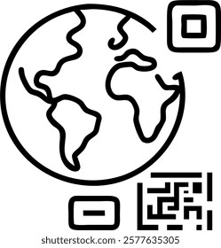 Close up of a QR code with a world map design concept as A macro image of a QR code subtly incorporating a world map within its design symbolizing global accessibility and data sha