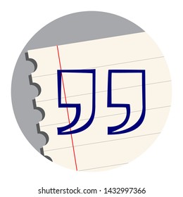 Close Quotes. Free Hand Icon on a Notebook Sheet