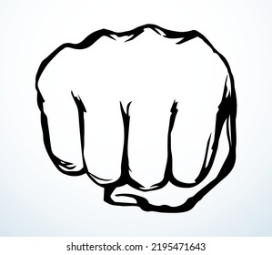 Close up raise tough rage riot unity resist leader combat worker hero palm line white text space. Closeup outlin black pen drawn body rebel attack win action logo emblem retro old pop art poster style