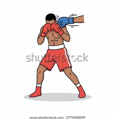Close Range Boxing Defense – Boxer Blocking Attack with Raised Gloves Vector Art
