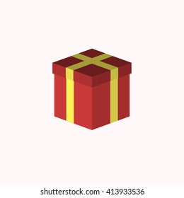 Close Red Gift Box. Party icon. Vector Illustration.