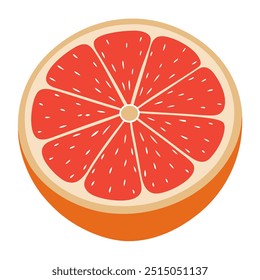 A close up of a red grapefruit. The fruit is sliced in half and the inside is shown