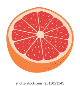 A close up of a red grapefruit. The fruit is sliced in half and the inside is shown