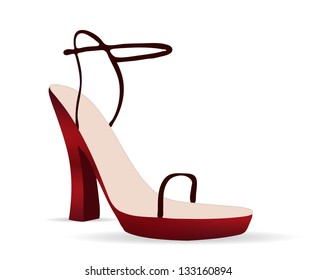 close up of a red high heels on white background