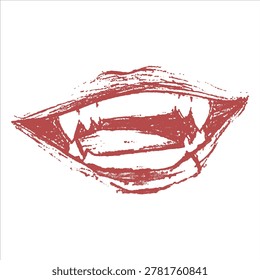 Close up of red vampire mouth with sharp fangs illustration seductive provocative abstract