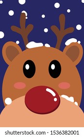Close up of reindeer face with snow in blue background- Vector illustration- Vector illustration- Vector illustration
