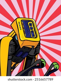 Close up of Robot animal with a TV head. Radio robot. Pop Art Comic book style, retro, vintage illustration vector