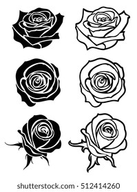 Close up rose vector tattoo, logos, floral silhouettes