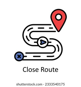 Close Route Filled Outline Icon Design illustration. Map and Navigation Symbol on White background EPS 10 File