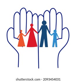 Close up of safe hand holding family. isolated on white background, vector illustration. Family Care