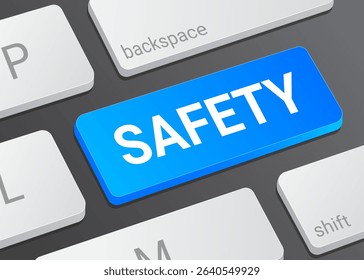 Close Up Safety Button on Laptop or Computer Keyboard for Workplace Safety, Risk Prevention, Emergency Alert, and Protective Measures 3D Illustration