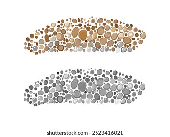 Nahaufnahme von Sand und rundem Stein auf weißem Hintergrund.