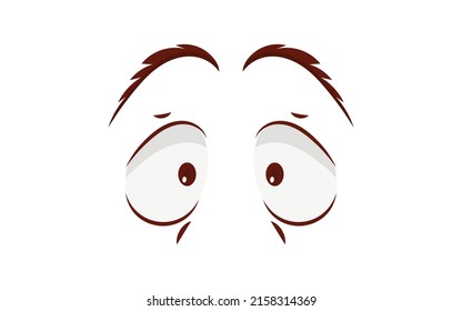 Close Up Scared Face With Beautiful Eyes And Big Pretty Eyelashes And Eyebrows. Vector Illustration