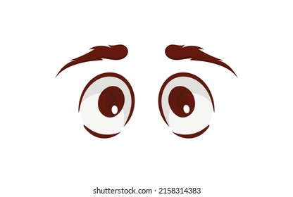 Close Up Scared Face With Beautiful Eyes And Big Pretty Eyelashes And Eyebrows. Vector Illustration