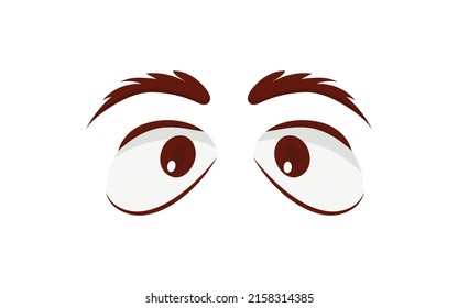 Close Up Scared Face With Beautiful Eyes And Big Pretty Eyelashes And Eyebrows. Vector Illustration