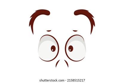 Close Up Scared Face With Beautiful Eyes And Big Pretty Eyelashes And Eyebrows. Vector Illustration